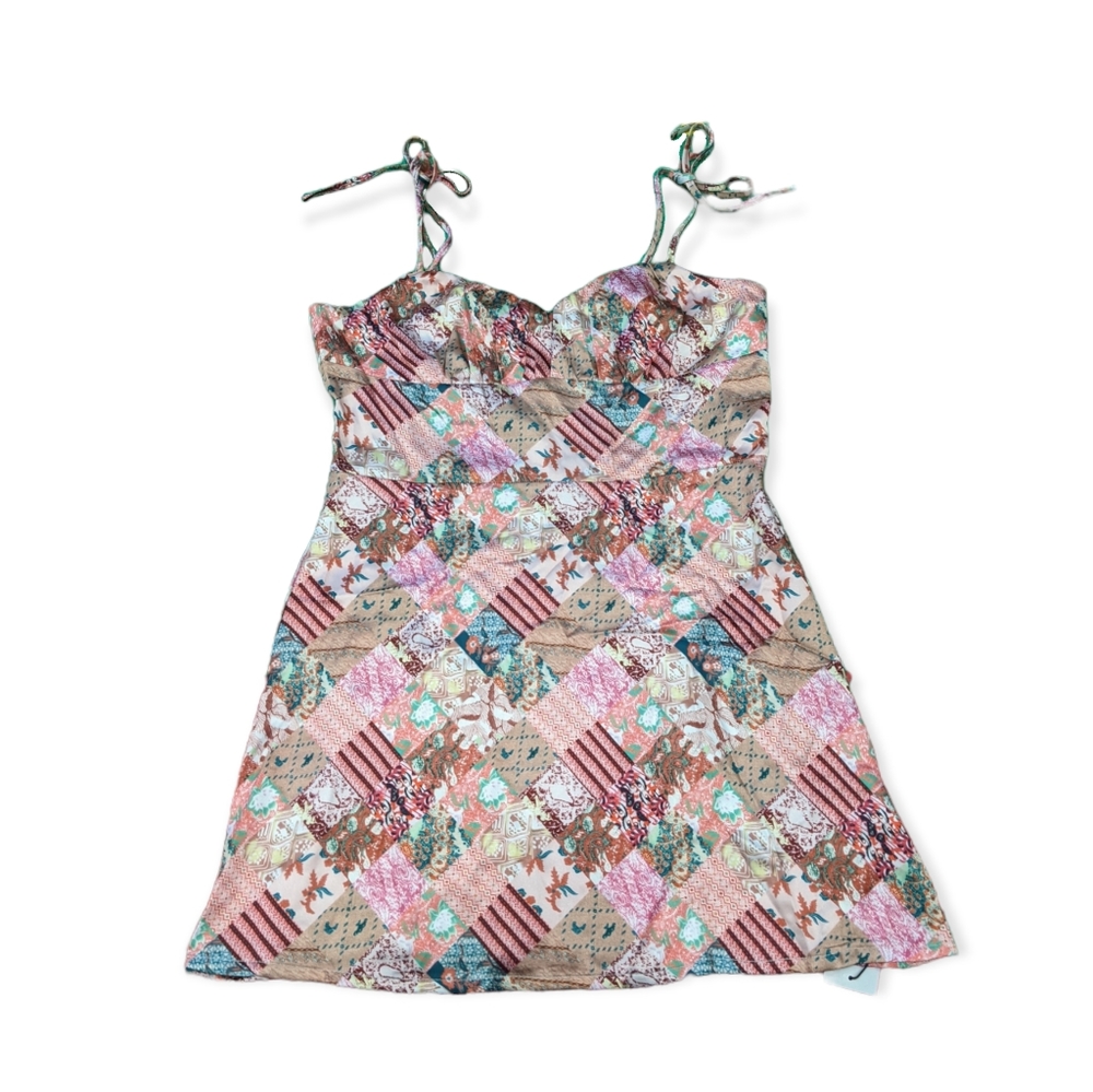 Brand New Unique Florals & Paisley Patchwork Silky A-Line Red Mini Dress - Picture 5 of 10